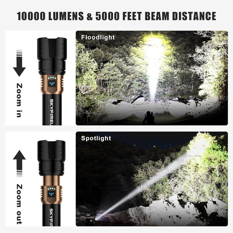 SkyFire Rechargeable Flashlight High Lumens,Super Bright Flashlight,Zoomable,Four Modes,Waterproof LED Flash Light for Camping Essentials,Outdoor and Home Emergencies-8000mAh - Image 2
